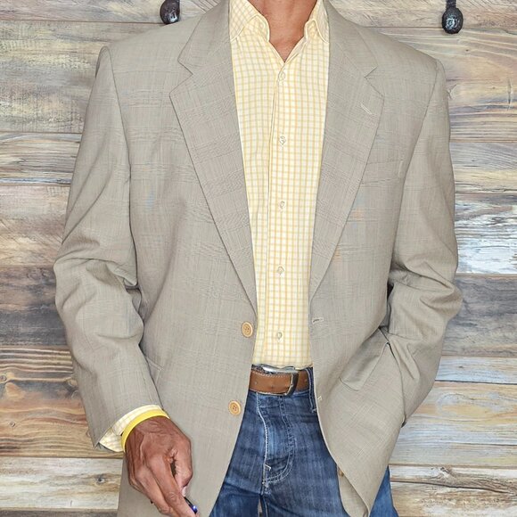 Vitale Barberis Canonico Italy Dei Giovani Wool Beige Plaid Blazer Jacket 40R - Picture 7 of 10